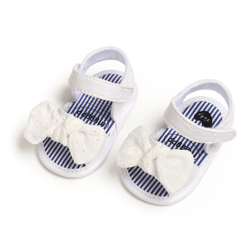 Summer Girls Bow Striped Sandals Baby Soft Bottom Breathable Toddler Shoes Baby Girl Non-Slip Cotton Sandals