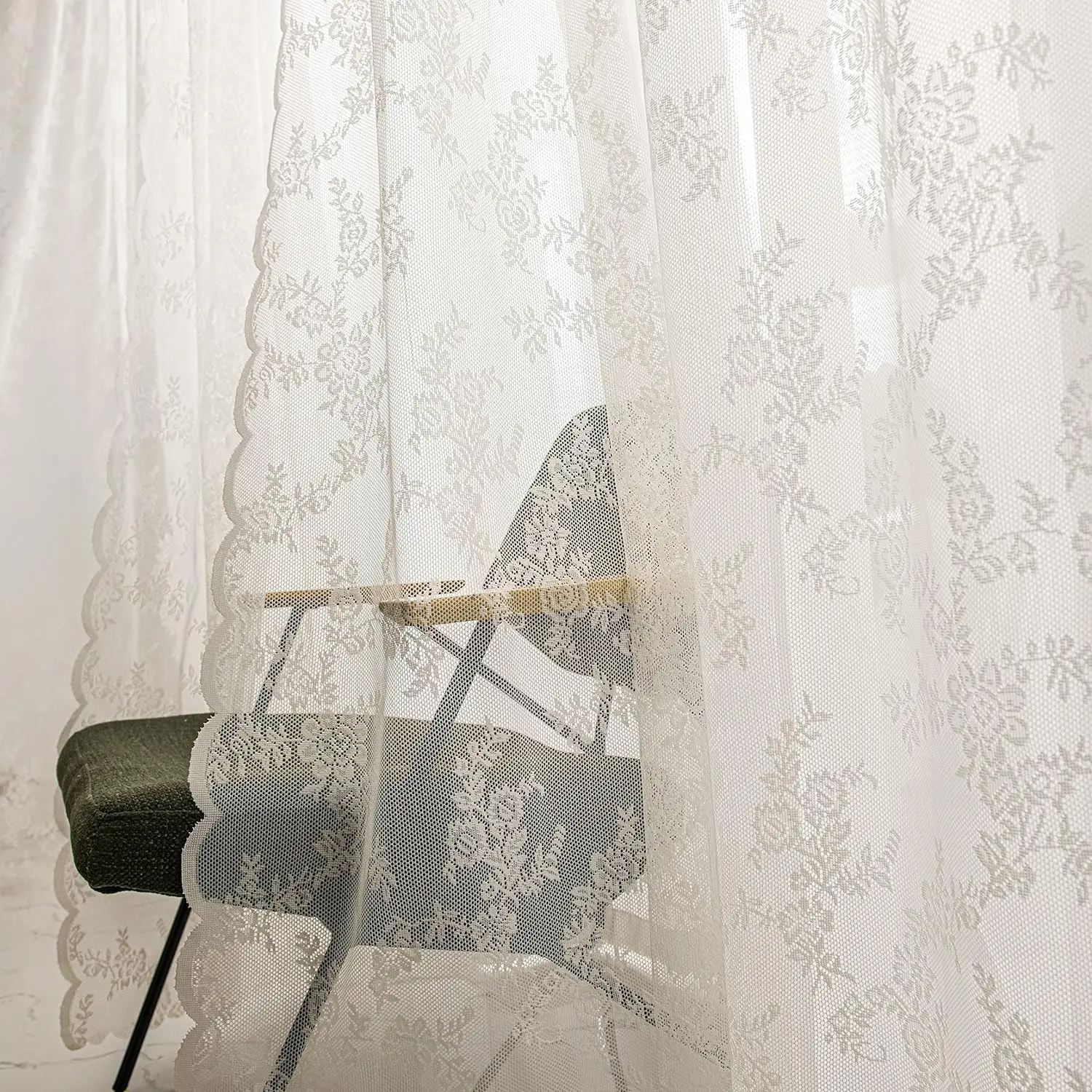 French Lace Semi Transparent Rod Curtains Suitable For Filtering Light In Living Room Windows One Piece Set sheer curtains window curtains decor curtains lace curtains light filtering curtains