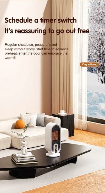PTC Ceramic Heater 750W Desk HeaterTouch Screen Display Fast Space Heating Two Gears Timeable Electric Heaters Timer Setting 4
