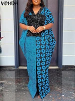Plus Size 5XL VONDA Women Long Maxi Dress Vintage Indie Folk Patchwork Printed Vestidos 2025 Summer Sundress Party V-Neck Robe - Image 2