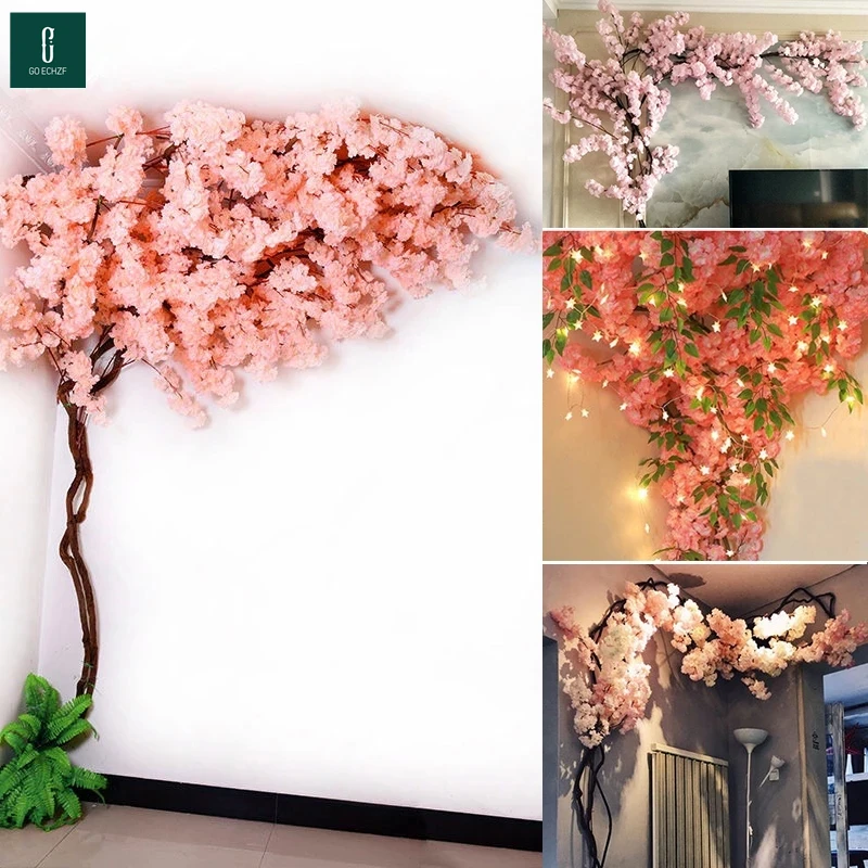 

Artificial Cherry Tree Set Flower Branches Withered Vine Diy Kit Wedding Arch Decoration Home Hanging Flower Wall Festival Decor