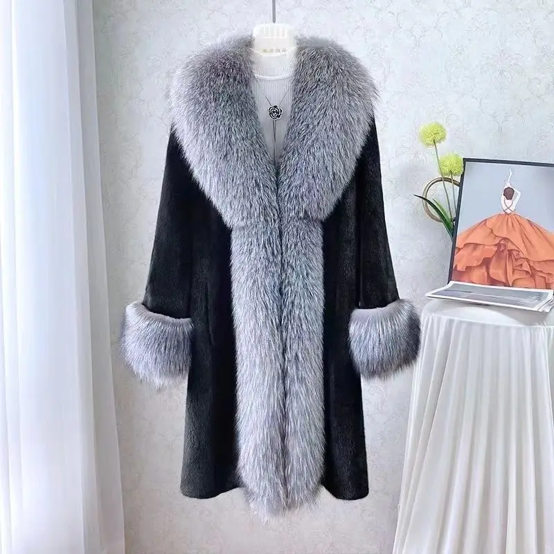 Winter coat women's loose large size medium and long large fur collar boutique warm imitation fur mink hair
