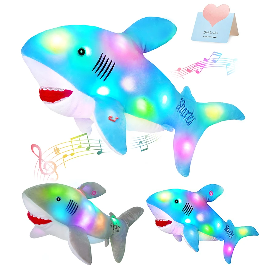 50cm Light-up Shark Stuffed Glow LED Plush Toy  Luminous Toy High Quality Blue Grey Shark Doll Pillow Gifts for Kids PP Cotton