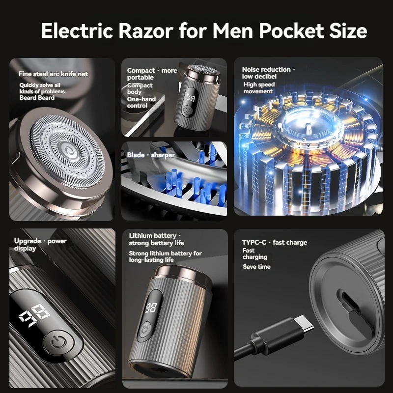 New Mini Portable Rechargeable Electric Shaver with Digital Display Beard Razor for Men Pocket Size Wet and Dry Travel Razor electric shaver beard trimmer