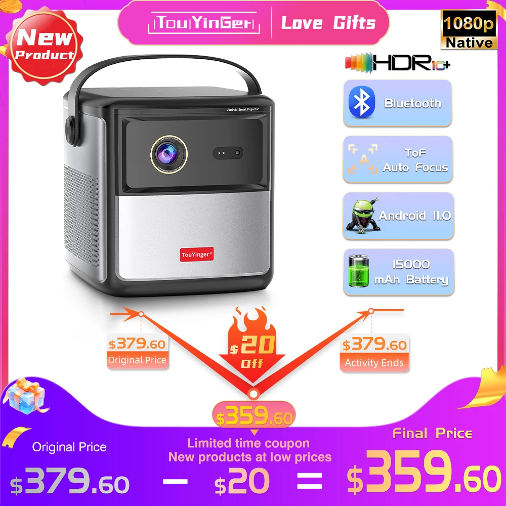 Touyinger G5 Proiettore Portatile 4K 1080P Home Theater Full Hd Projetor Android Dlp Beamer 3D U80 Cinema Smartphone Con Batteria