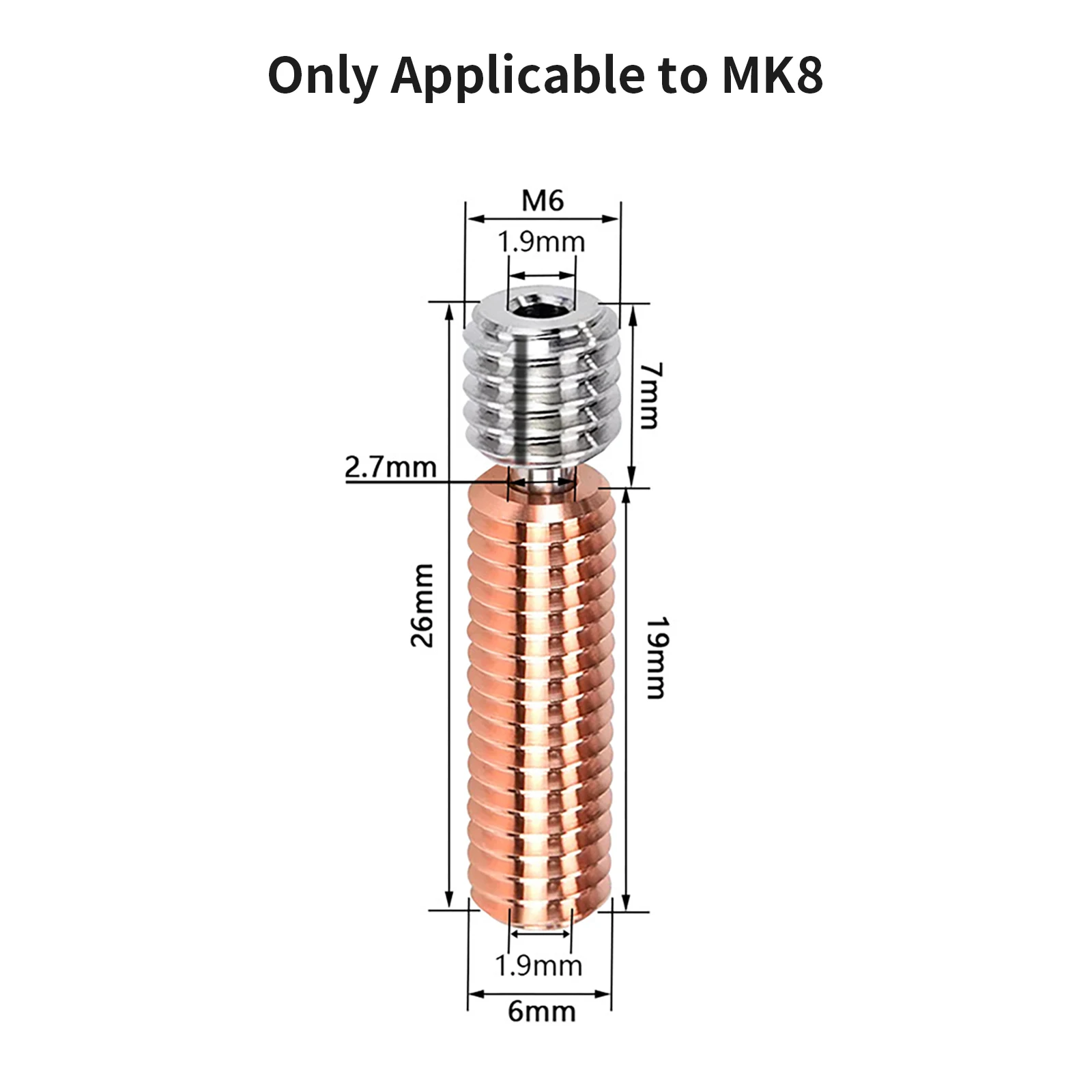 MK8 Throat 구리 티타늄 합금 열 차단 Throat, 필라멘트 MK8 핫엔드 3D 프린터 액세서리, 1.75mm, 1 개, 2 개