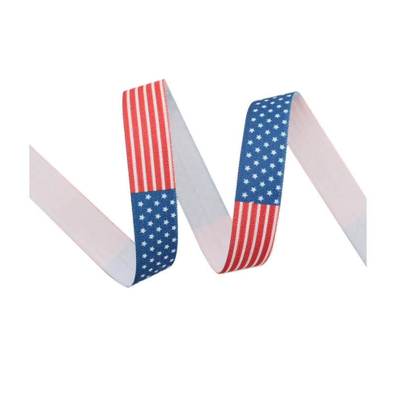 

5/8'' 15mm Heat Transfer Star National Flag Printed FOE Fold Over Elastic Ribbon 100Yards