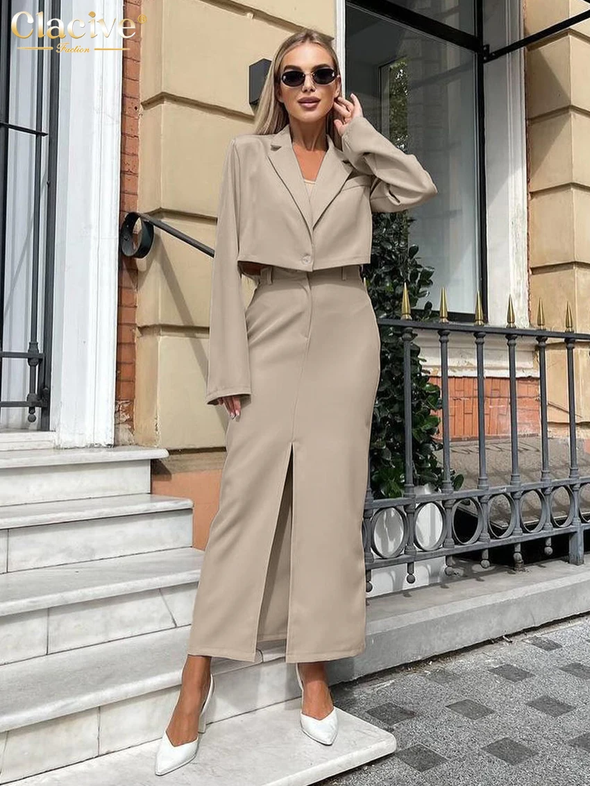 Women’s Cropped Vest & High-Waisted Slit Skirt Matching Set
