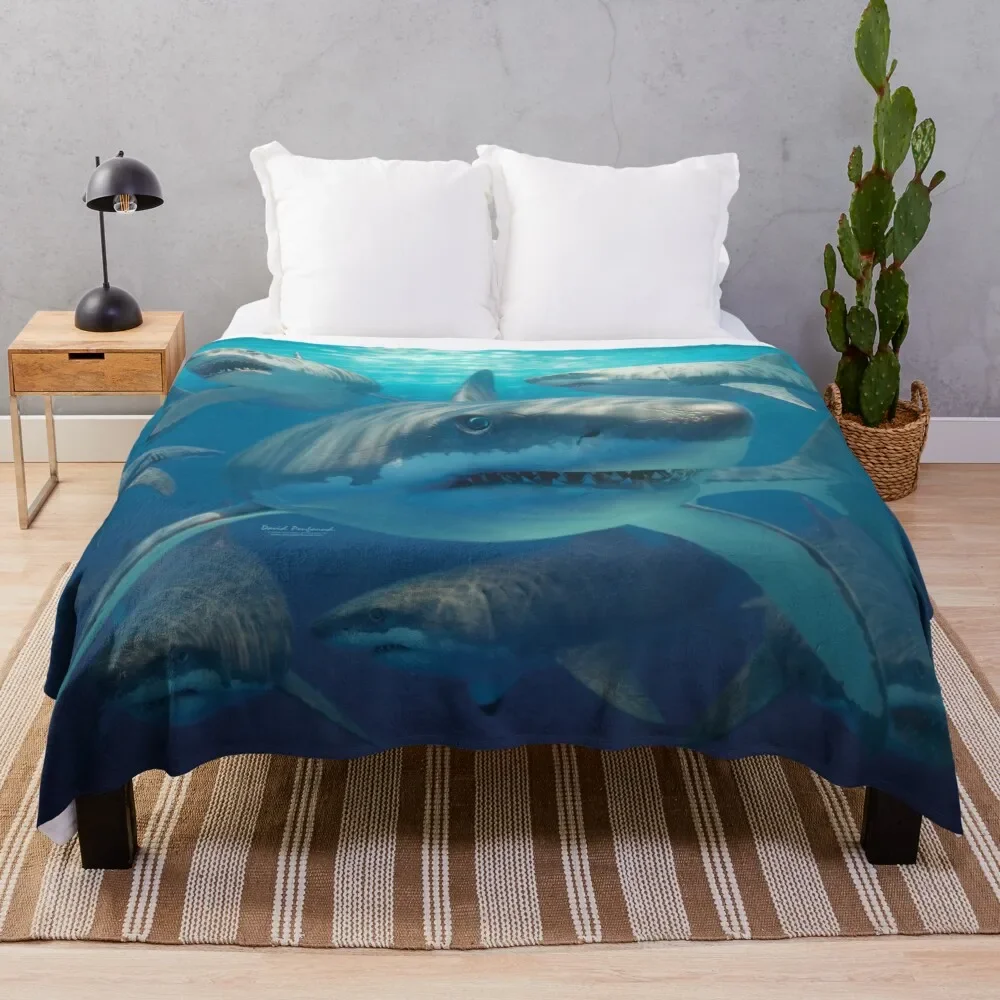 

Летнее одеяло в клетку с изображением белых акул