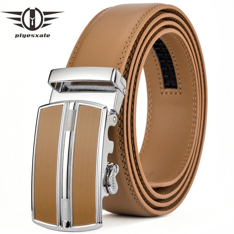 

Plyesxale Blue Red Light Brown Belt Men Luxury Brand Men's Genuine Leather Automatic Buckle cinturones hombre Dropshipping G76