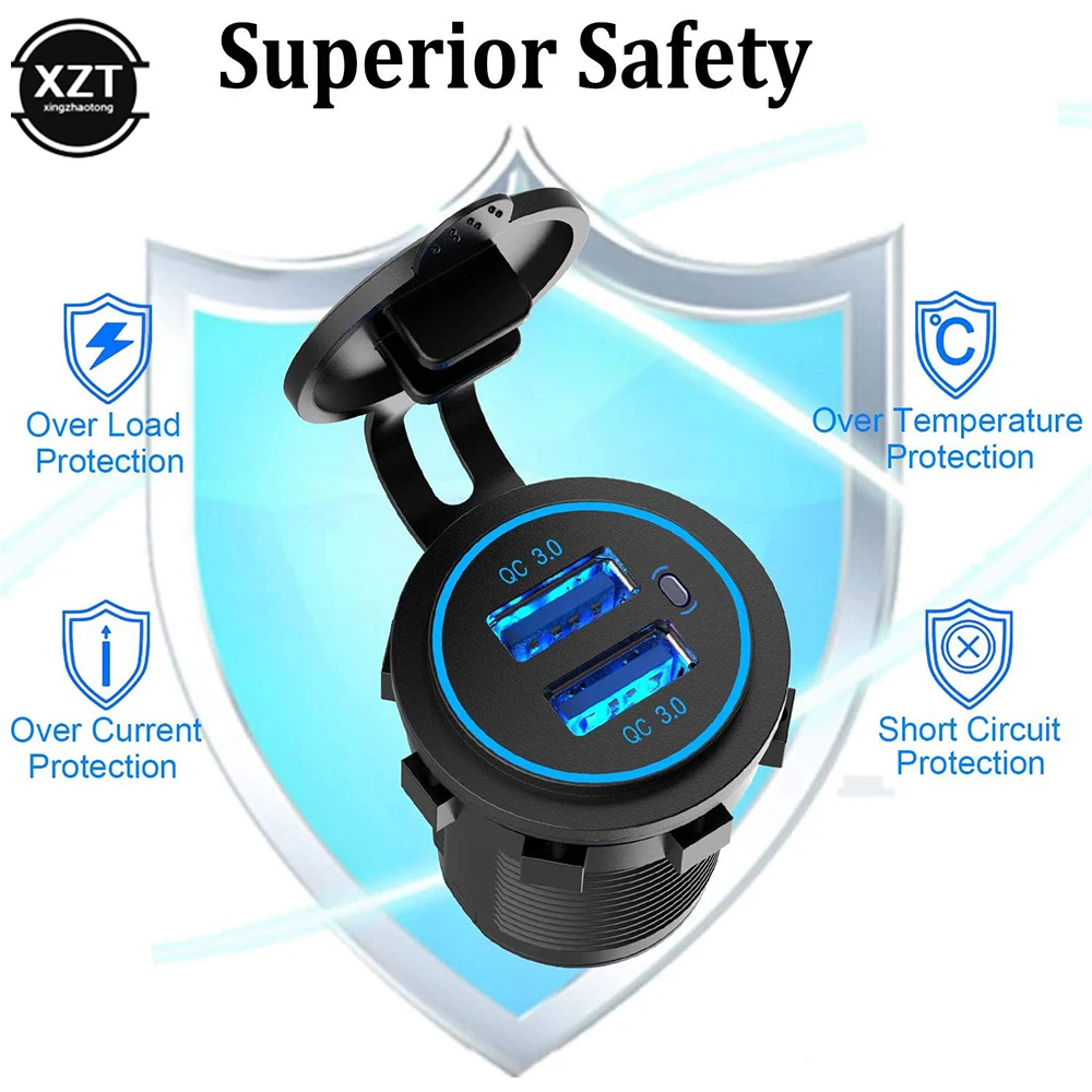 QuickCharge30DualUSBCarChargerWaterproof12V24VQC30USBFast
