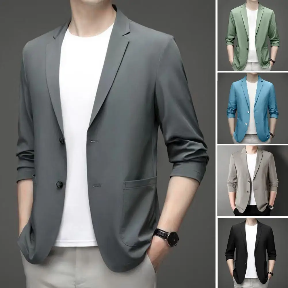 Men Lightweight Suit Coat Men's Formal Summer Suit Coat with Lapel Double Buttons Business Jacket with Straight Pockets