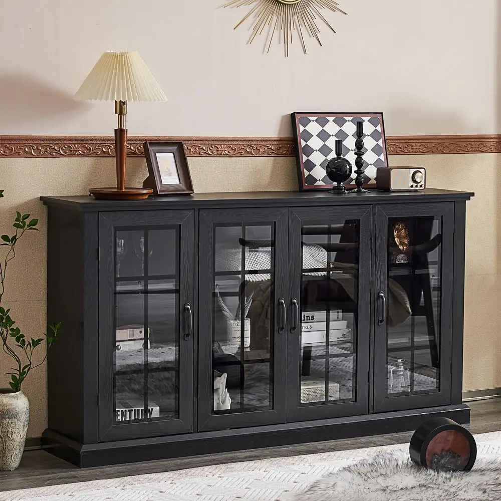 Storage Credenza with Windowpane Doors 1