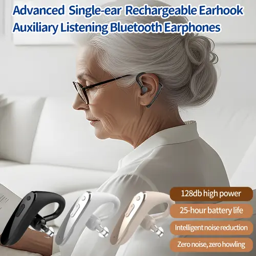 New Compact Lightweight Single Rechargeable Headphones Noise Cancelling Feature Ear-hook Earbuds Suitable For The Elderly - Image 5