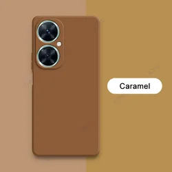 Square Liquid Silicone Phone Case with Soft Flocking Bumper Covers for Huawei Enjoy 60 Pro (Caramel)