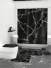 4pcs Waterproof Black Marble Pattern Polyester Shower Curtain Set, Fashionable Theme, Includes Hooks Accessories 4