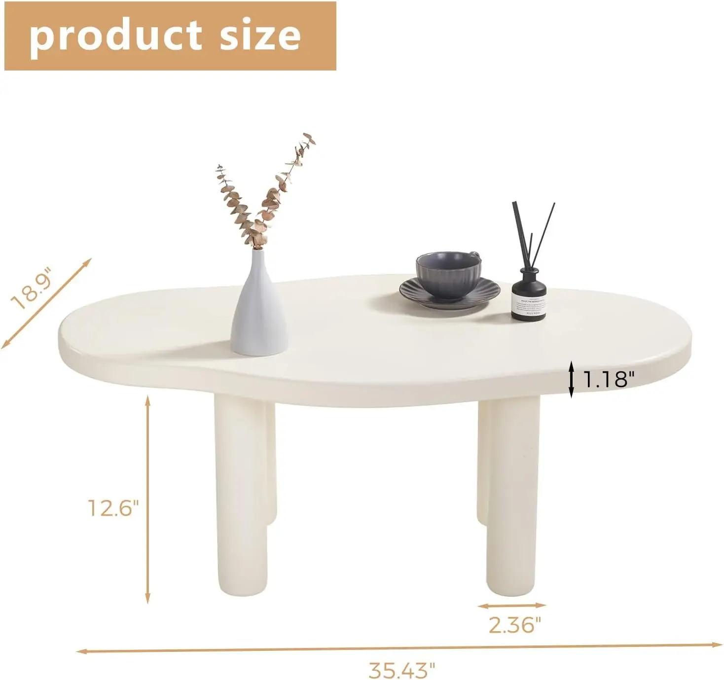 Cloud Coffee Table - Cute Coffee Table - Irregular Shape Coffee Table with 4 Legs - Modern End Table,Easy Assembly-White 3