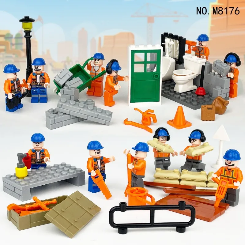 Construction team children assembled toys, construction engineering dolls, decorative gifts, educational toys, birthday gifts. - 2
