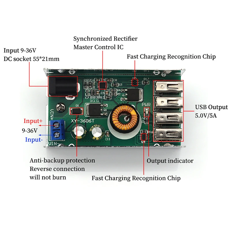 High-Efficiency Multi-Voltage to 5V USB Power Converter Module with Aluminum Casing