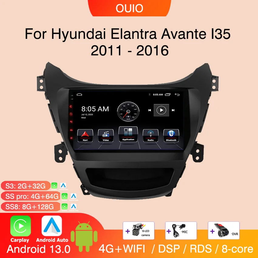 

Android 13 radio For Hyundai Elantra Avante I35 2011-2013 2014-2016 Car stereo Multimedia Video Player carplay Auto GPS Navi