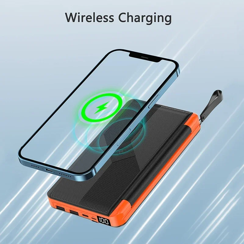 20000mAh Qi Wireless Solar Power Bank Batteria esterna esterna portatile Powerbank per iPhone 14 Samsung Xiaomi Huawei Poverbank - immagine 3
