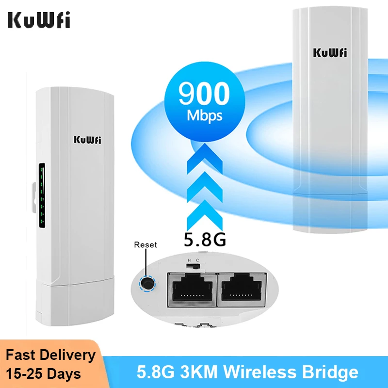 

KuWFi 5.8G Wifi Router 900Mbps Outdoor Wireless Bridge Repeater Point to Point Wifi Signal Amplifier Increases Wifi Range 1-3KM