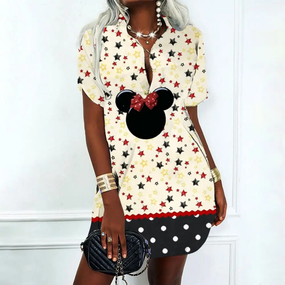 

Vintage Dress Fashion Polo Shirts Mickey Summer Dresses Woman 2022 Offer Y2k V-Neck Elegant Women's Dresses for Party 2022 Sexy