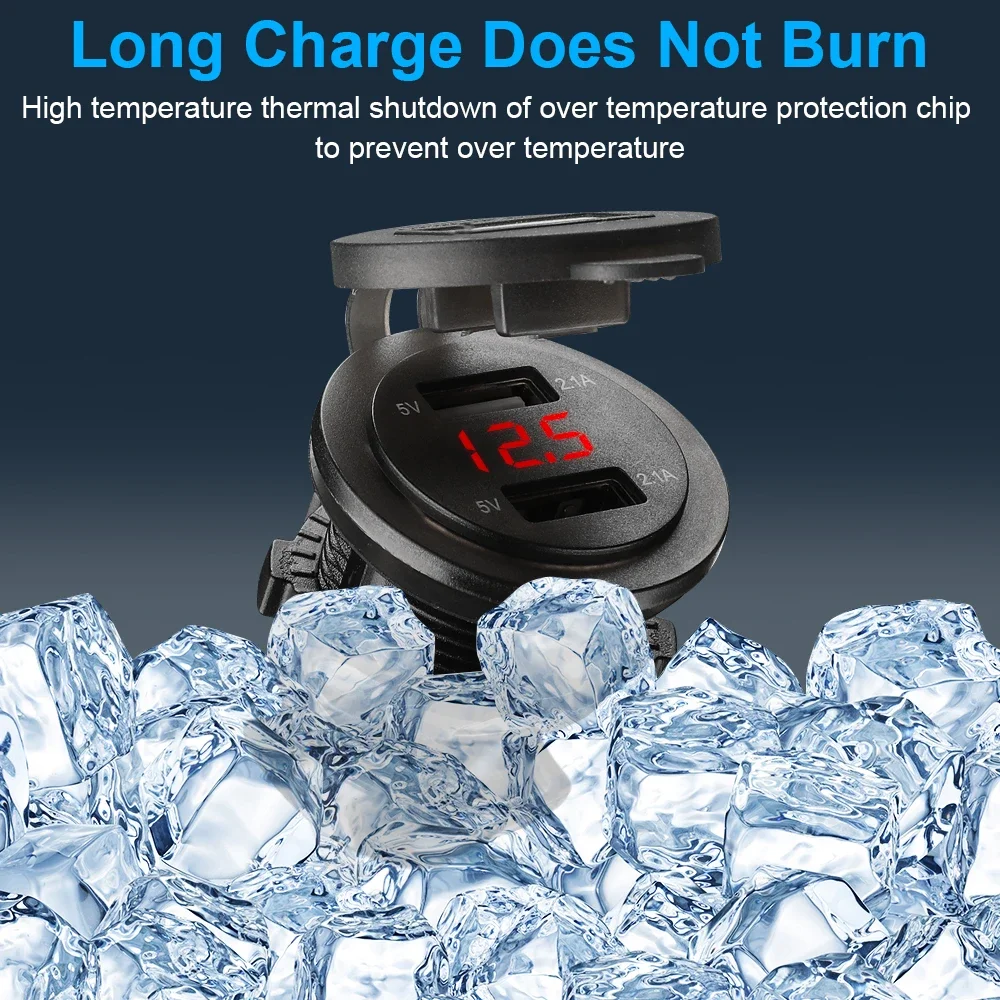 12V/24V USB Charger Motorcycle 4.2A Dual USB Cigar Lighter Socket Motorcycle Charger For Car