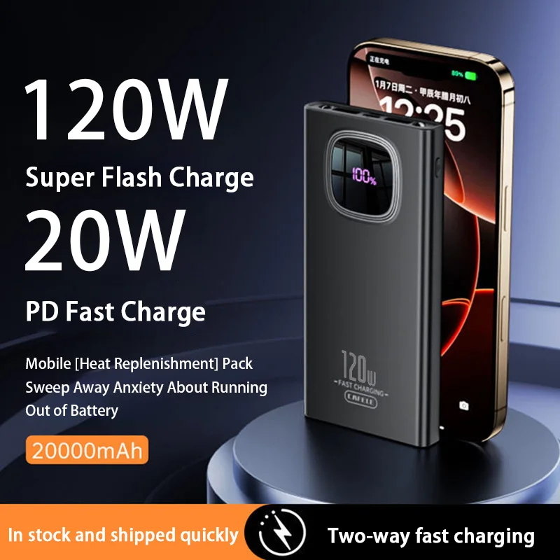200000mAh Power Bank Ultra-long Battery Fast Charging 120w Super Lighting Large Capacity Outdoor Powerbank For Xiaomi iPhone 6