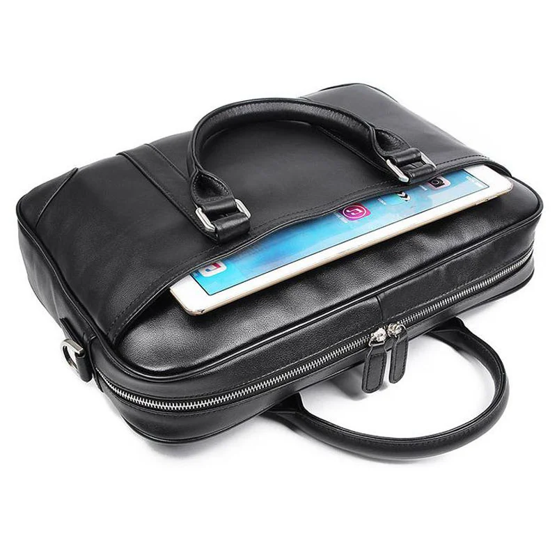 OYIXINGER 100% Genuine Leather Men Portfolio Briefcase For 15.6