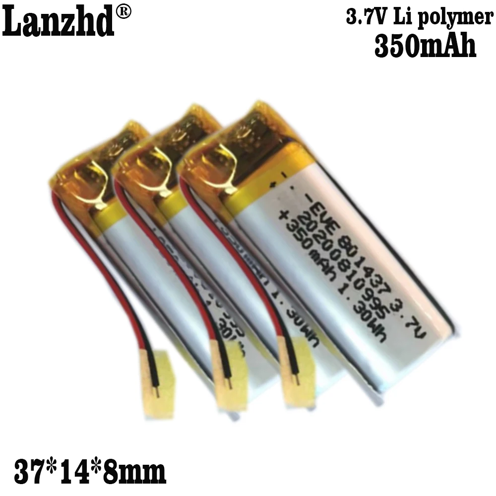 3.7V 801437 Lipo Cells 350mah Lithium Polymer Rechargeable Battery 