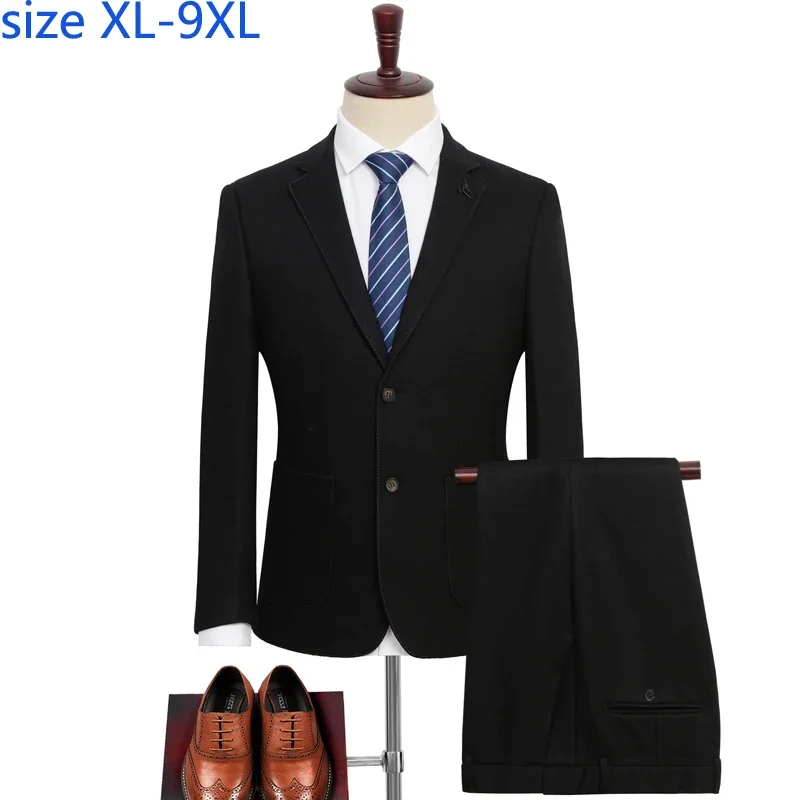 

New High Quality Wool Suit Men Loose Super Large Groom Wedding Dress Smart Casual Mens Suits Suit+trousers+vest Plus Size XL-9XL