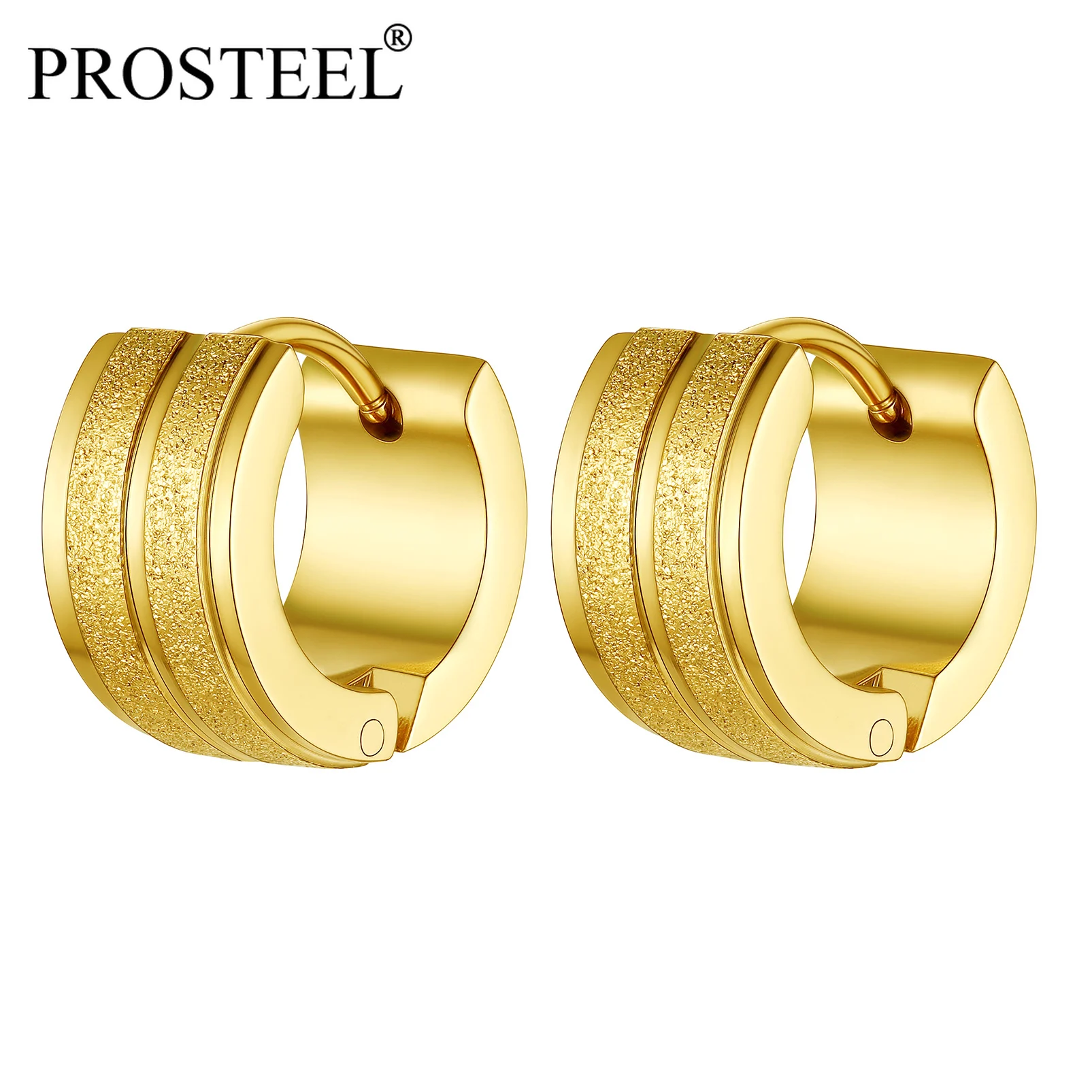 

PROSTEEL Earrings Chunky Hoop Small Men Women Earring Cool Stainless Steel Thick Jewelry for Sensitive Ear Gold/Black Gun Plated