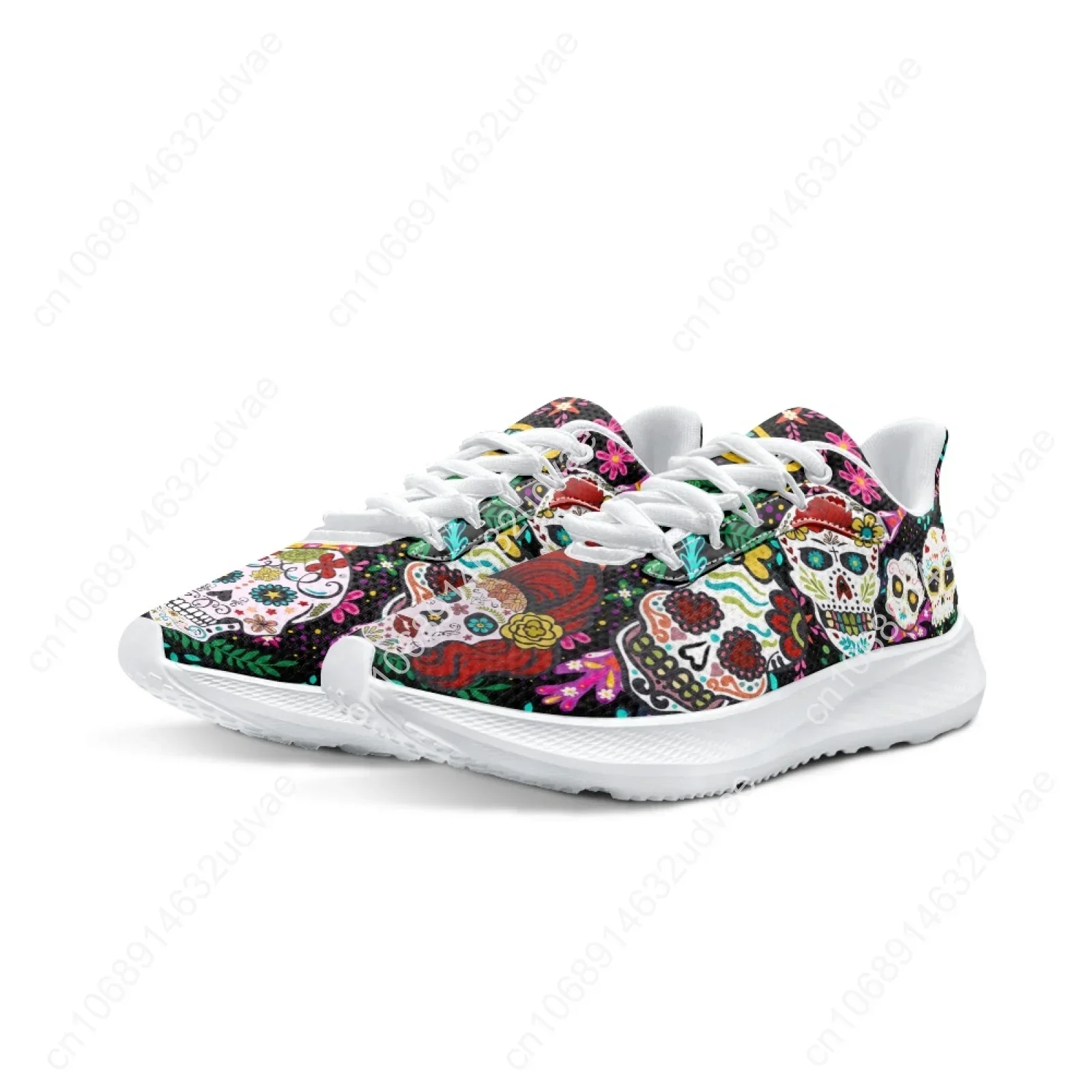 Stylish Mexican Day Of The Dead Skull Running Shoes Sugar Skull Print Girls Tennis Shoes Gym Shoes Zapatos Mujer