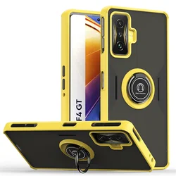 Shockproof Armor Matte Case with Magnetic Holder Ring Stand - Poco F4 GT (Yellow)