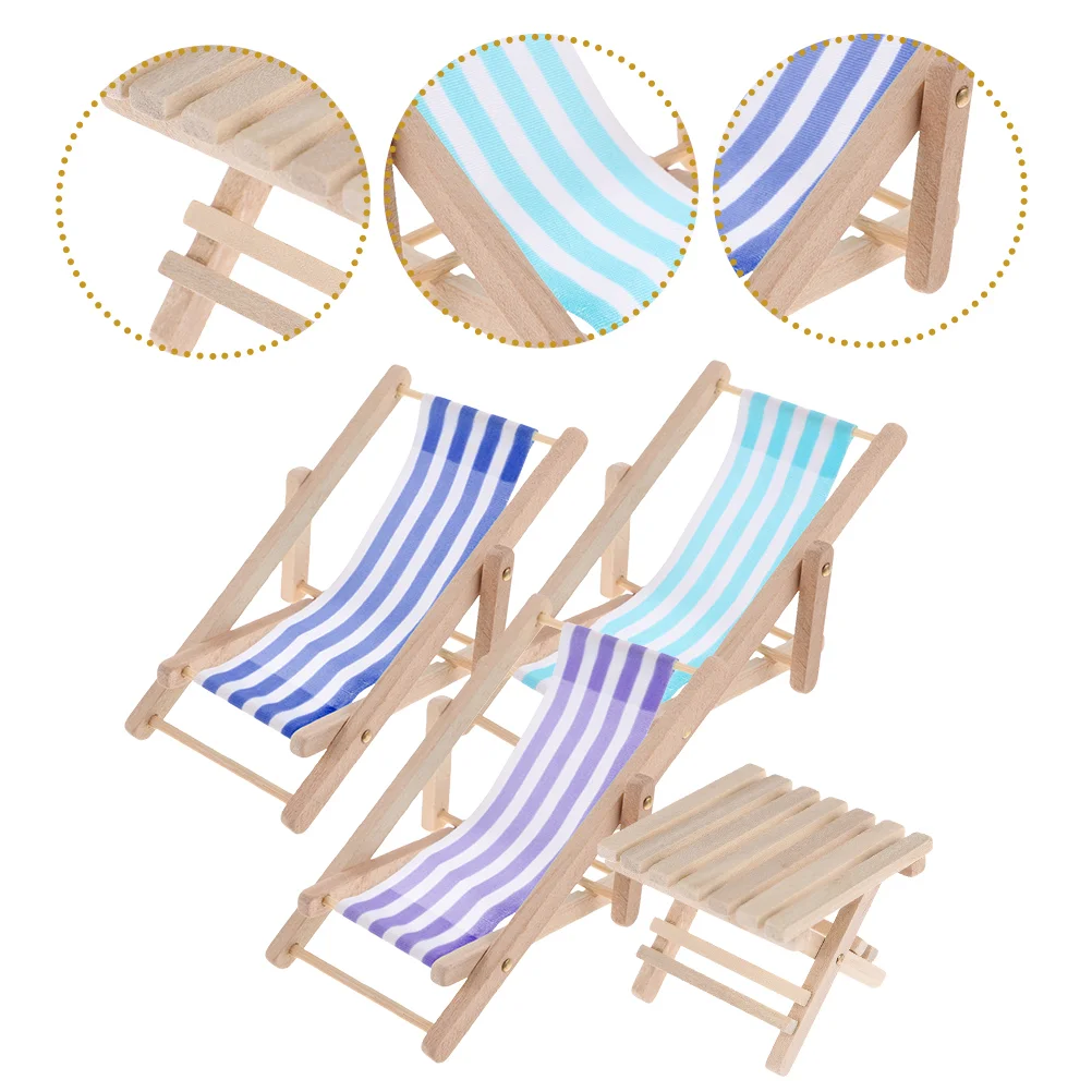 

Mini Beach Chair Deck Dollhouse Furniture Accessory Wooden Foldable Microlandscape Model Miniature Lounge Simulated Chaise