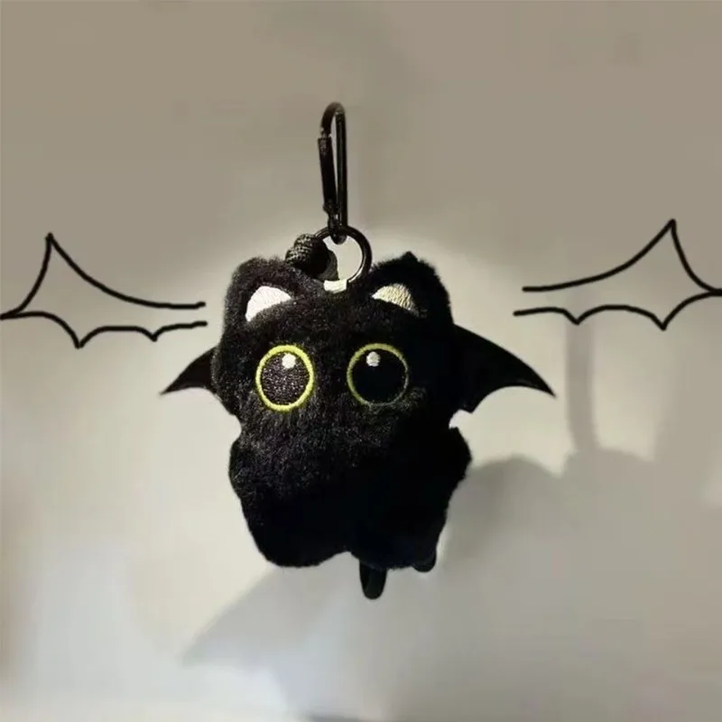 Black Cat Plush Keychain - Super Soft Stuffed Animal Key Ring, Cute Bag Charm Pendant & Car Accessory for Women Creativity