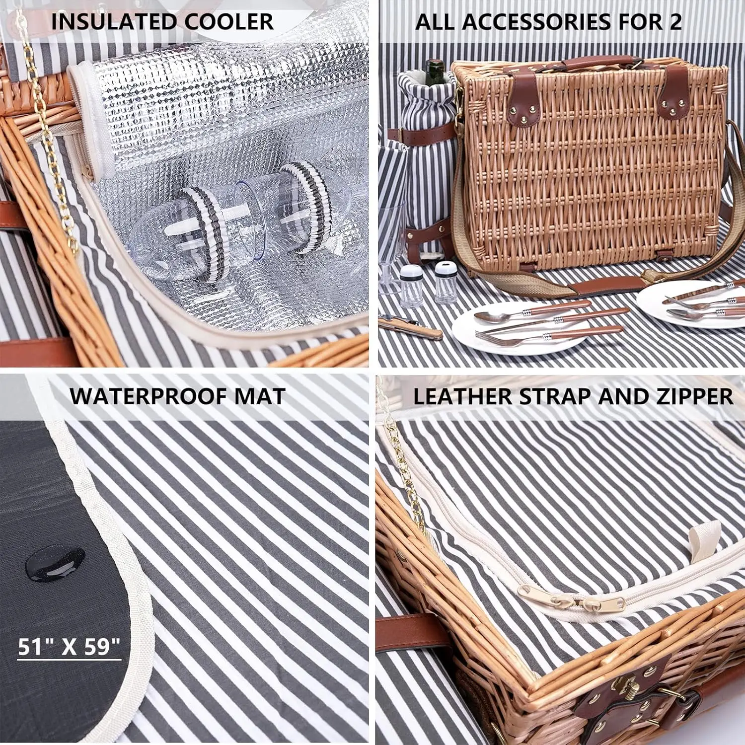 Wicker Picnic Basket Set 4