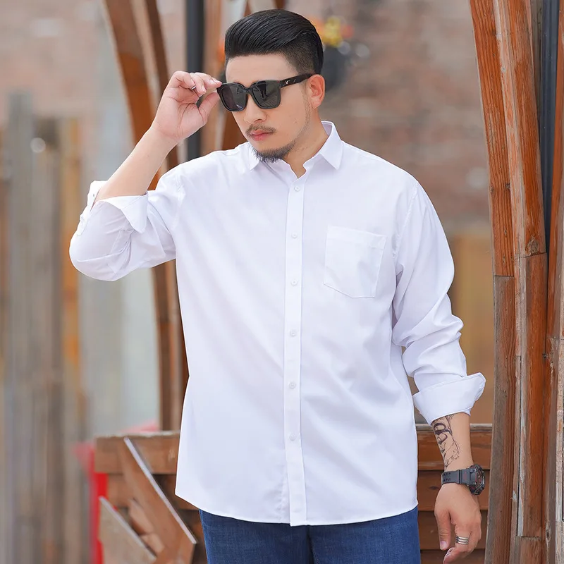 

Yourqipao Spring Autumn Casual White Shirt Business Loose Plus Fat Large Solid Color Long-sleeved Plus Size Tops Shirts for Men