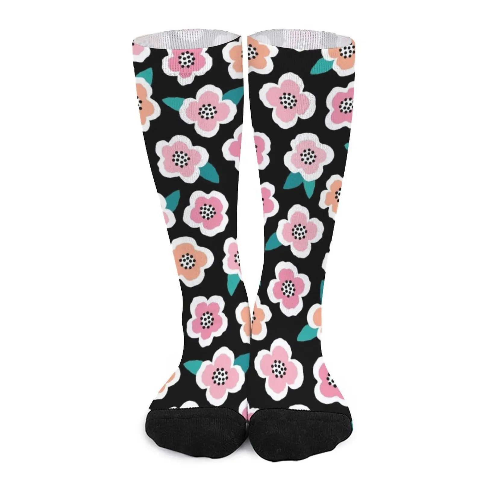 Scandi Briar Roses - pink on black Socks Cartoon characters socks basket ball Men's socks with print