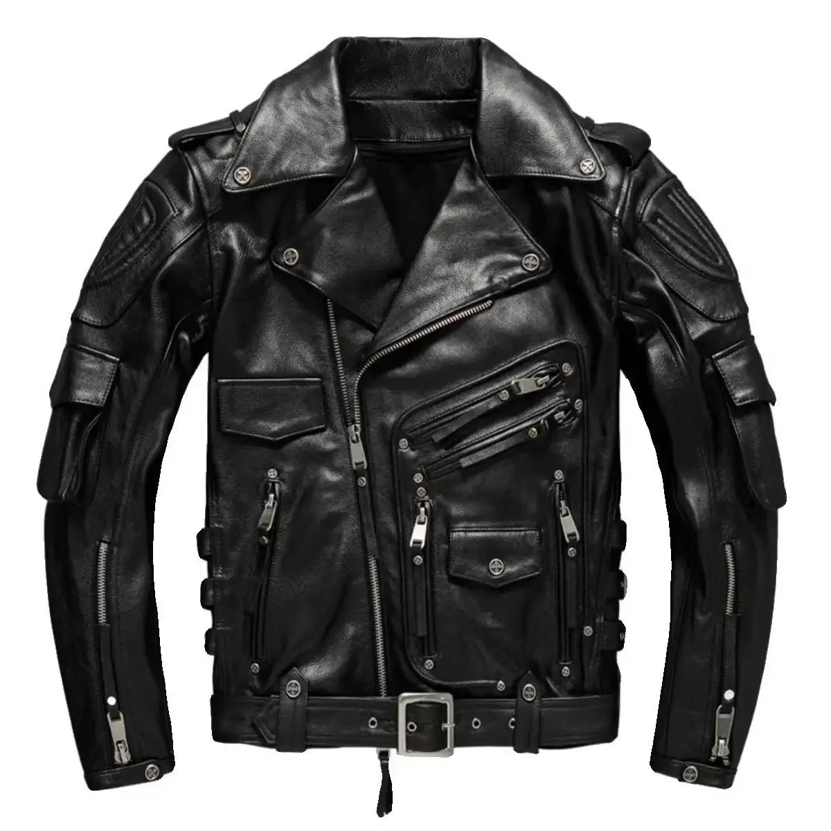 Copersian Men's Natural Leather Motorcycle Jacket Brown 4