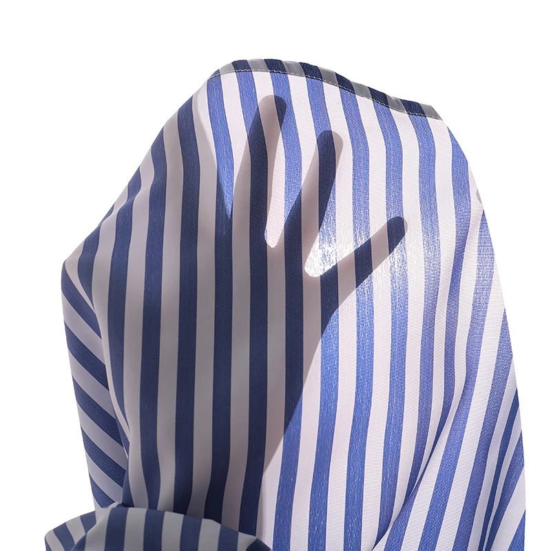 Blau-weiß gestreiftes Kleid für Mädchen von 8–12 Jahren, Hemdkragen mit Rüschenärmeln und gestreiftes Button-Down-Kleid mit seitlichen Bändern, lässige Kinderkleidung – Detail 9