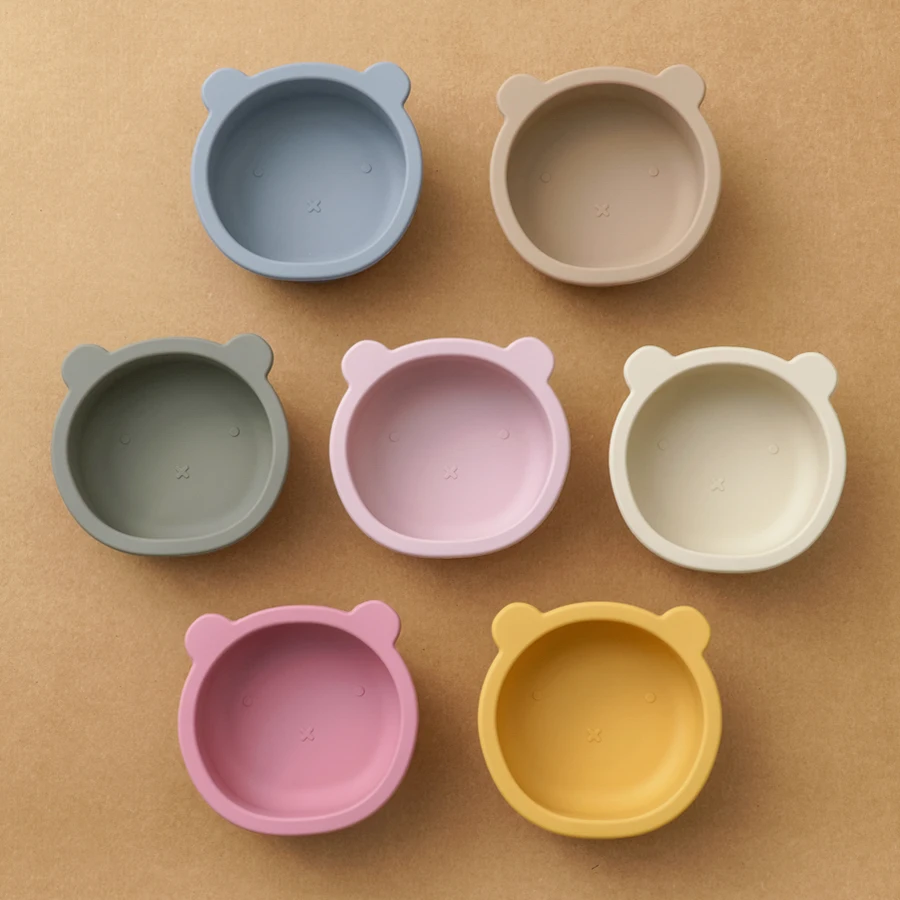 Baby Silicone Children's Tableware BPA Free Infant Waterproof Suction Cup Bowl Portable Solid Color Feeding Food Tray