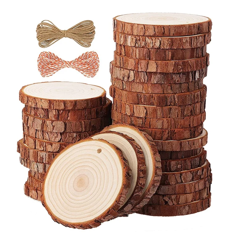 

30 Pcs Unfinished Predrilled Natural Wood Slices With Hole For DIY Arts Craft Christmas Ornaments