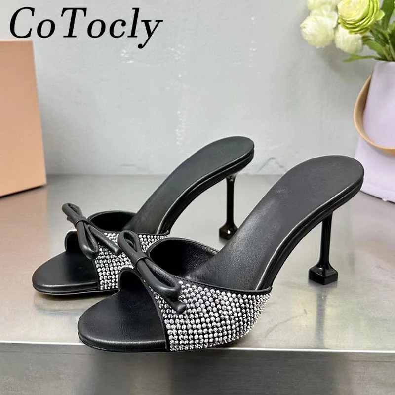 

Luxury Rhinestone Stiletto Slippers Woman Butterfly-knot Crystal Party Shoes Summer Slides High Heels Runway Sandals Women