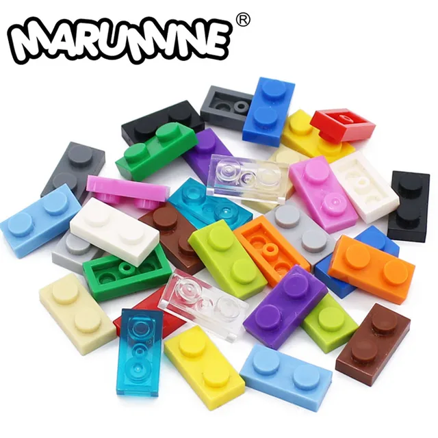 Marumine 1x2 Plate Brick 100PCS Building Blocks Baseplate 3023 Accessories Bulk Parts Developing Classic MOC Brick Toys for Kids 1