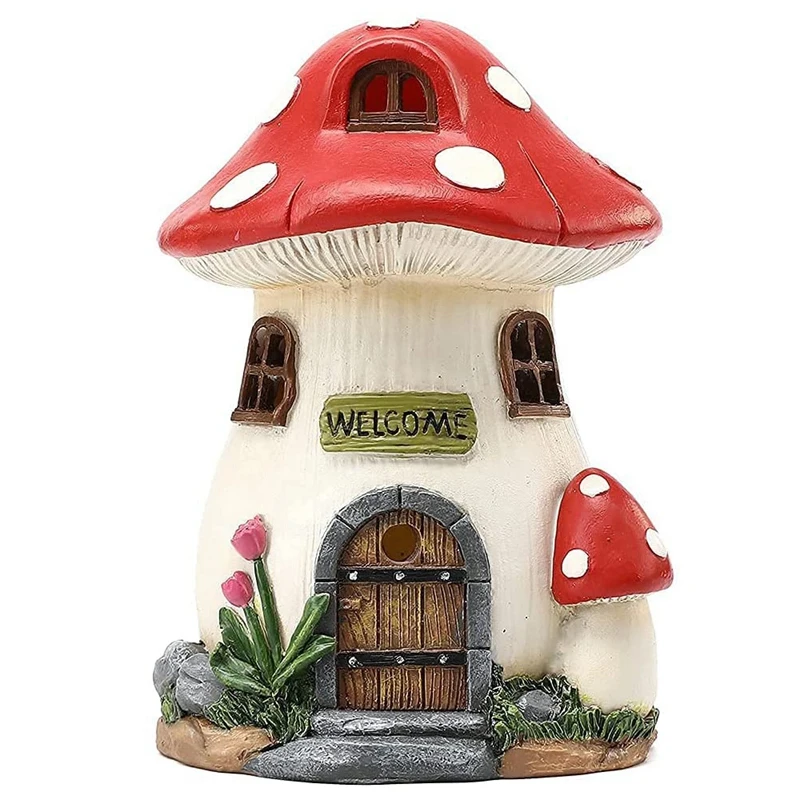 mushroom-house-solar-lamp-resin-craft-gardening-garden-miniature-fairy-landscape-house-decoration-ornament