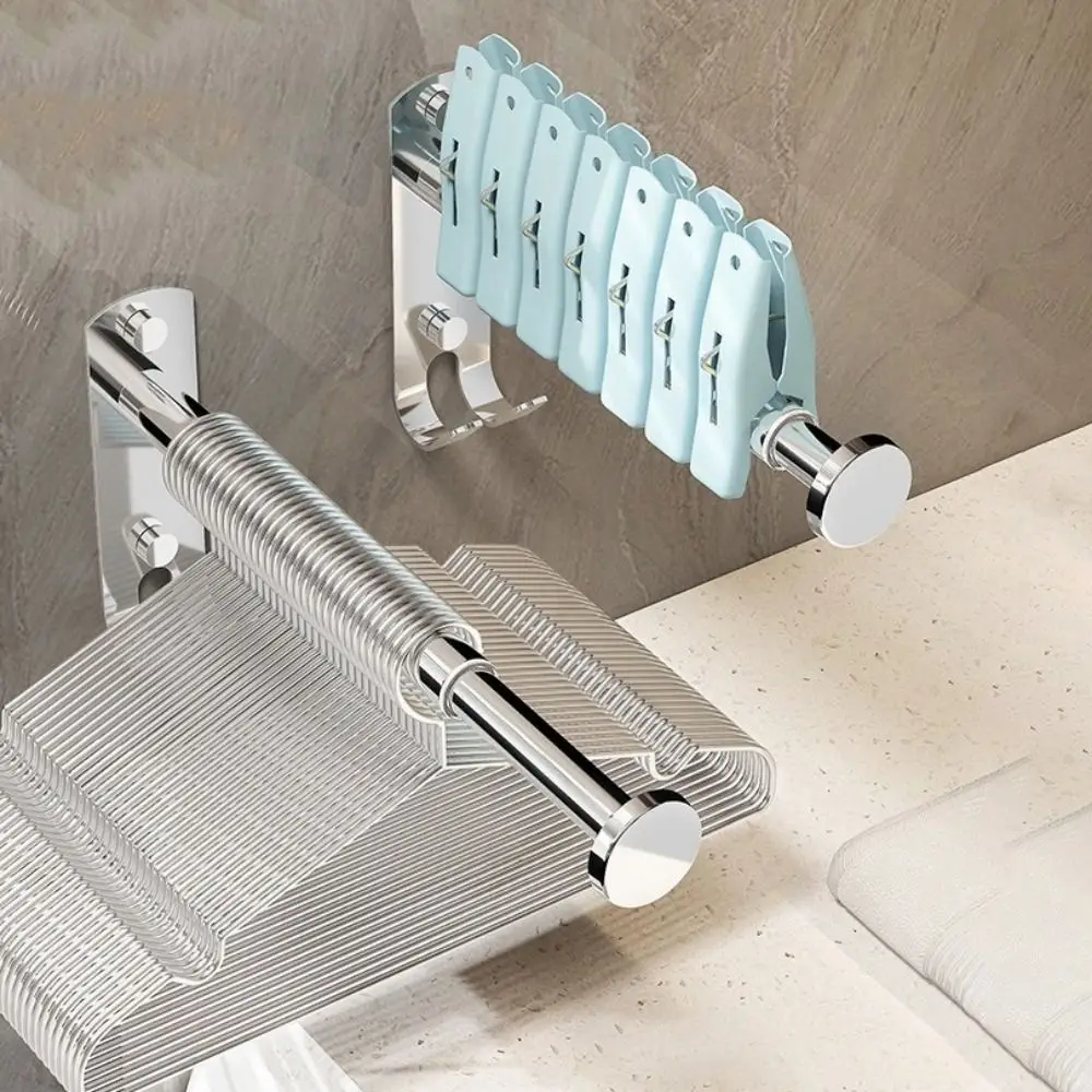 2Pcs Stainless Steel Clothes Hanger Storage Rack Wall-mounted Foldable Clothes Drying Hanger Punch-free Waterproof Tissue Holder