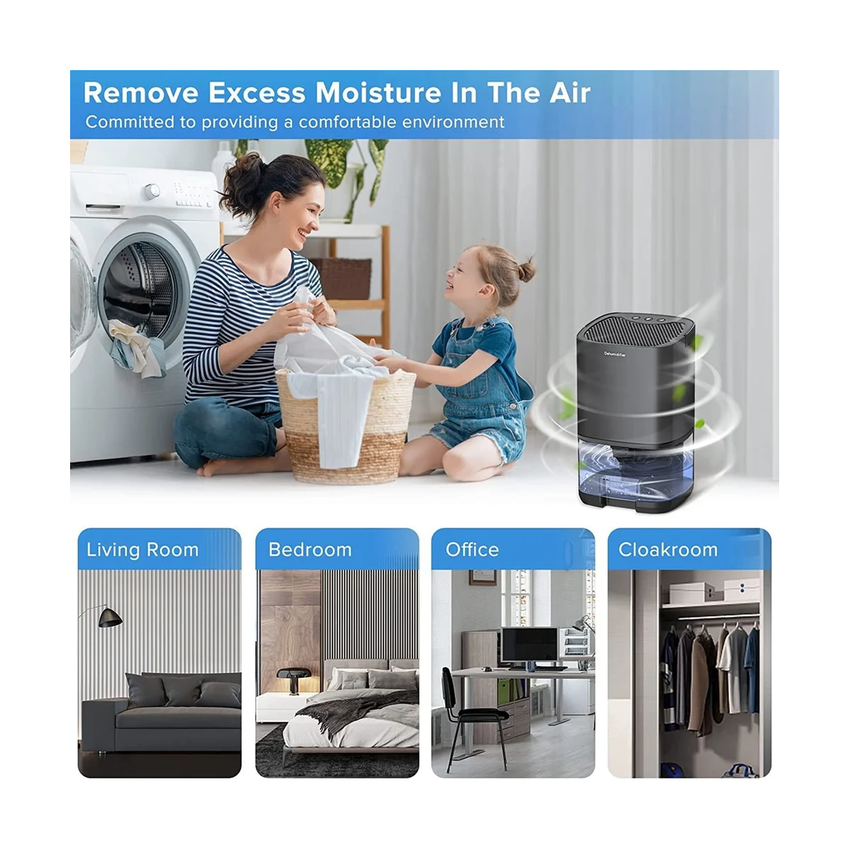 Dehumidifier, Dehumidifiers for Home 35Oz Dehumidifier for Bathroom 2500 Feet(280 Sq Ft) US Plug Black