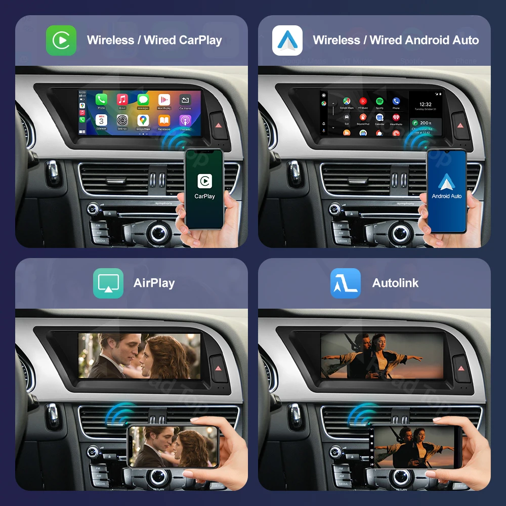 Pantalla Linux Multimedia de Radio superior de carretera para Audi A4 A5 2009-2015 inalámbrico CarPlay Android Auto Airplay función de reproductor de coche 4